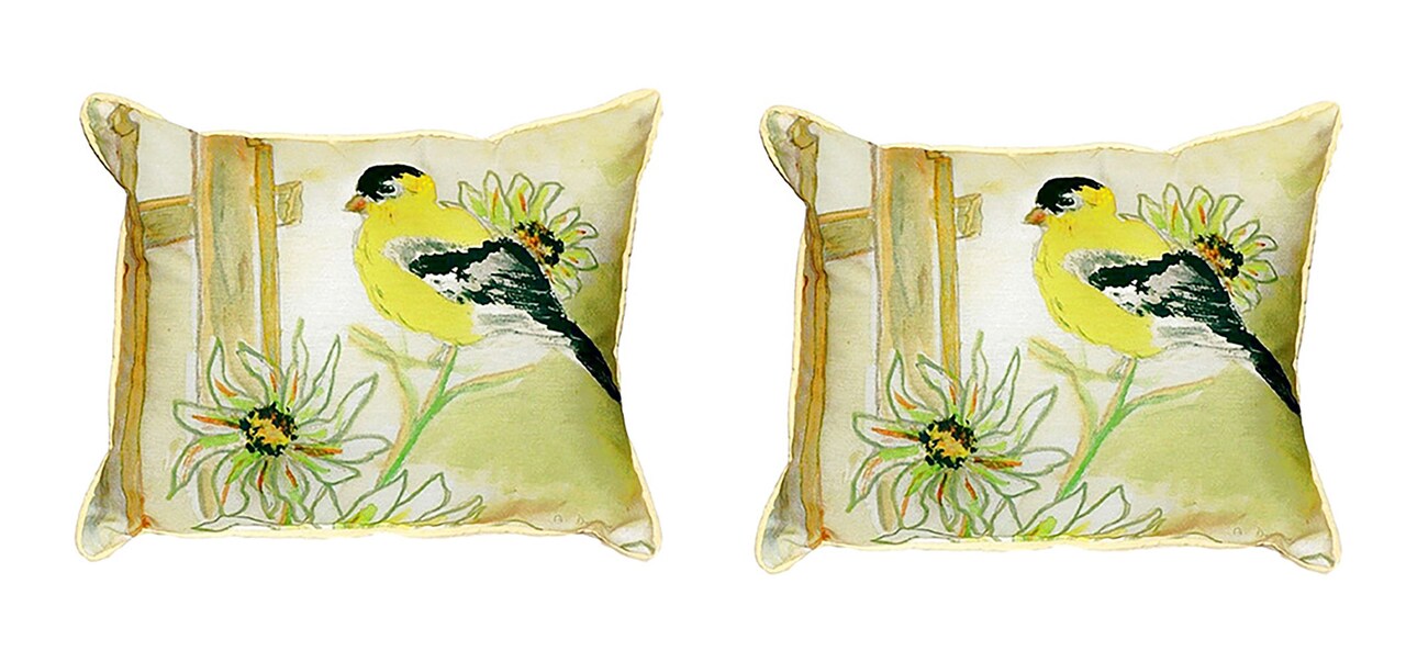 Pair of Betsy Drake Goldfinch Small Outdoor/Indoor Pillows 11 Inch X 14 Inch